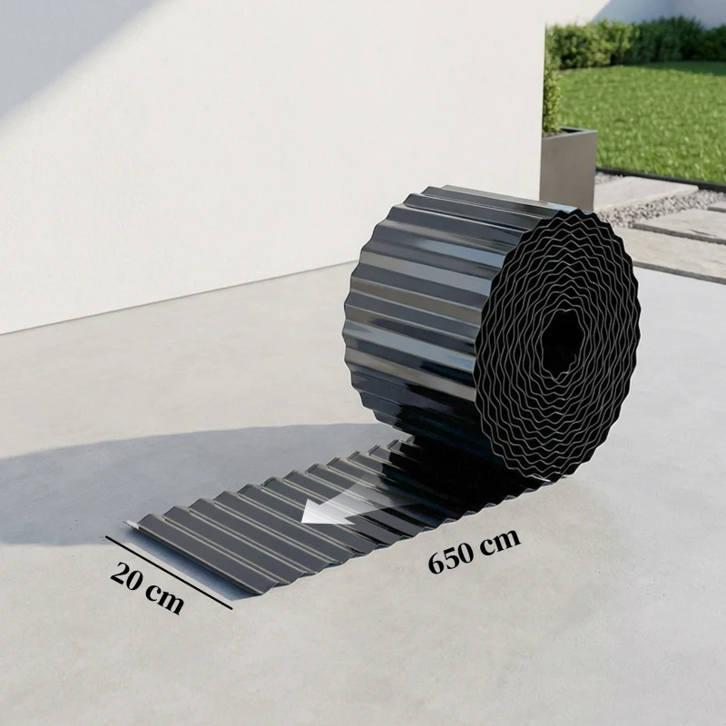 Outsunny Metal Garden Edging Border, 8 in x 21.3 ft Corrugated Heavy Duty Galvanised Steel Lawn Edging, Dark Grey
