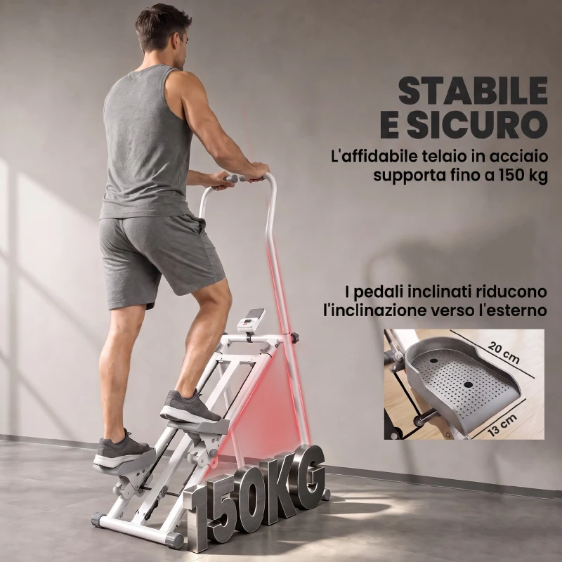 SPORTNOW Stepper Vertical Climber con Manubri Regolabile a 3 Livelli, Display LCD, Bianco