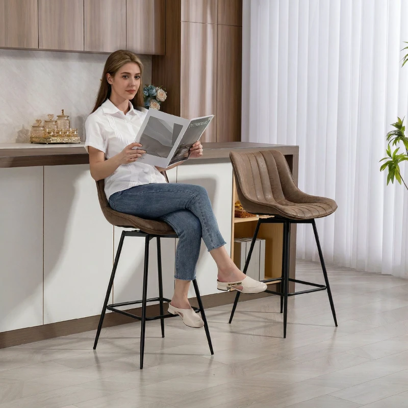 HOMCOM Lot de 2 tabourets de bar, chaises de bar en PU, assise rembourrée 68H cm, dossier et repose-pieds, marron