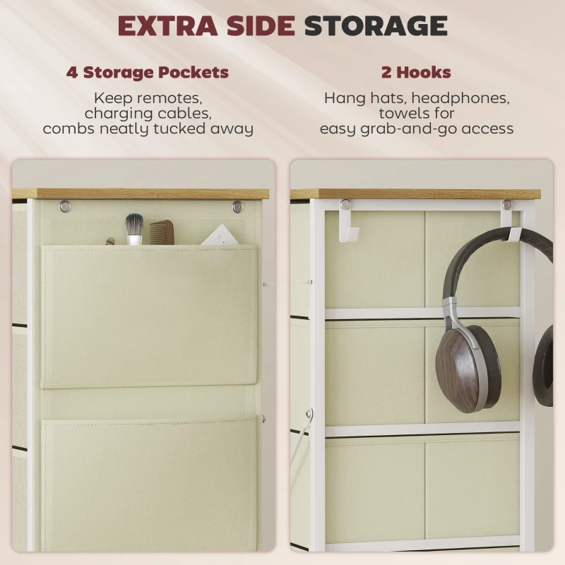 HOMCOM Chest of Five Fabric Drawers - Beige