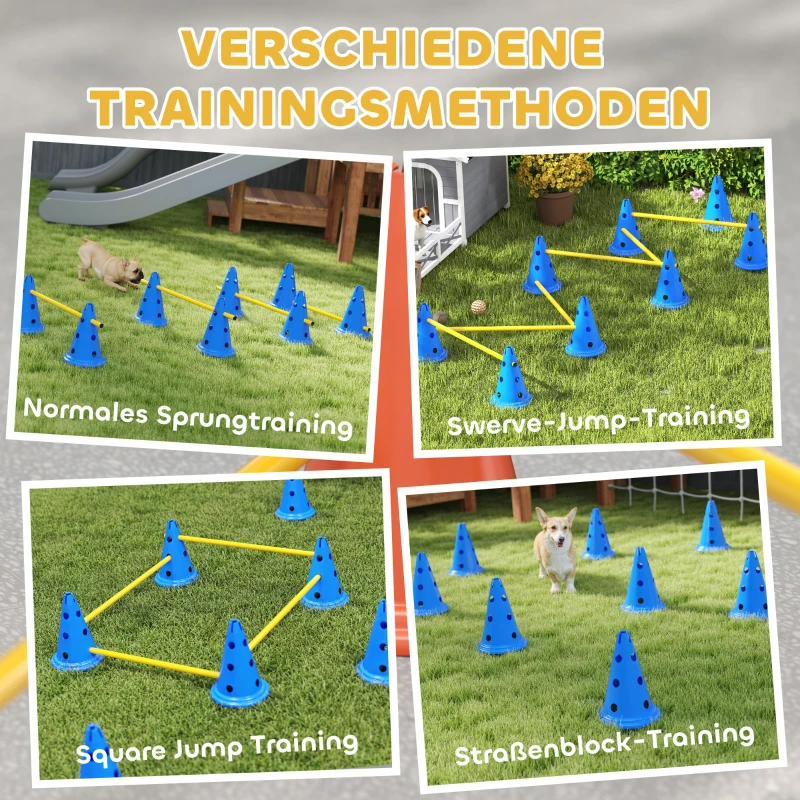 PawHut Agility Set Honden 6-delige agility-uitrusting voor hondentraining steekhordeset met 12 kegels, 6 horden, draagtas