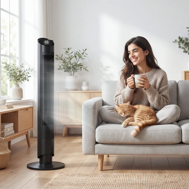 HOMCOM Tower Fan with WiFi App Control Standing Floor Cooling Fan Remote Control 101.8 cm Black