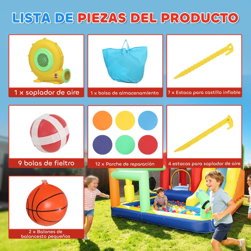 AIYAPLAY Castillo Hinchable Acuático con Soplador 550W 9 en 1 con Tobogán Trampolín Escalada 2 Piscinas Canasta Columna de Boxeo