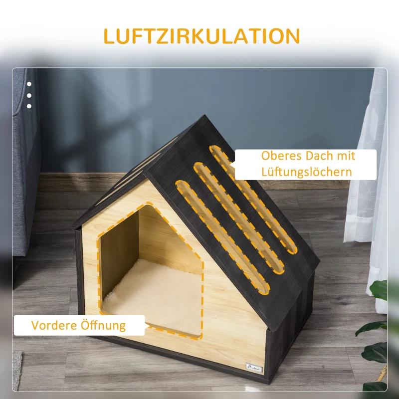 Pawhut Hondenkennel Inclusief Kussen Houten Hut Design 60cm x 40cm x 59,2cm(m-5)