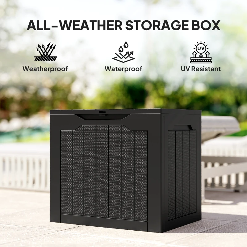 Outsunny 97L Plastic Garden Storage Box, Outdoor Storage Box with Handles, Waterproof Outdoor Storage Container, Black