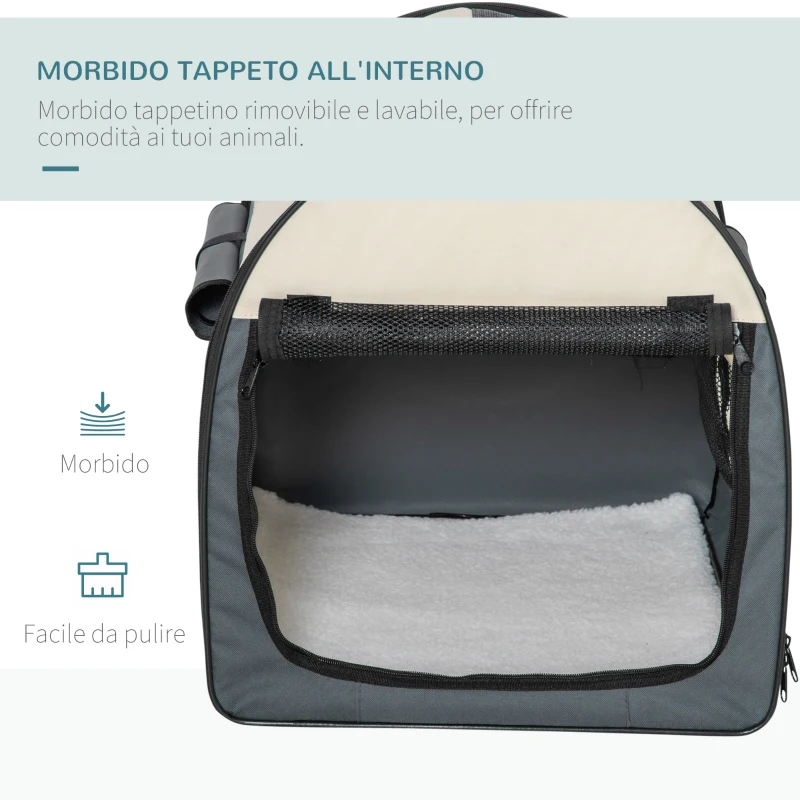 PawHut - Trasportino Cuccia da Trasporto per Cani Gatti e Animali Domestici 61x46x51cm Grigio