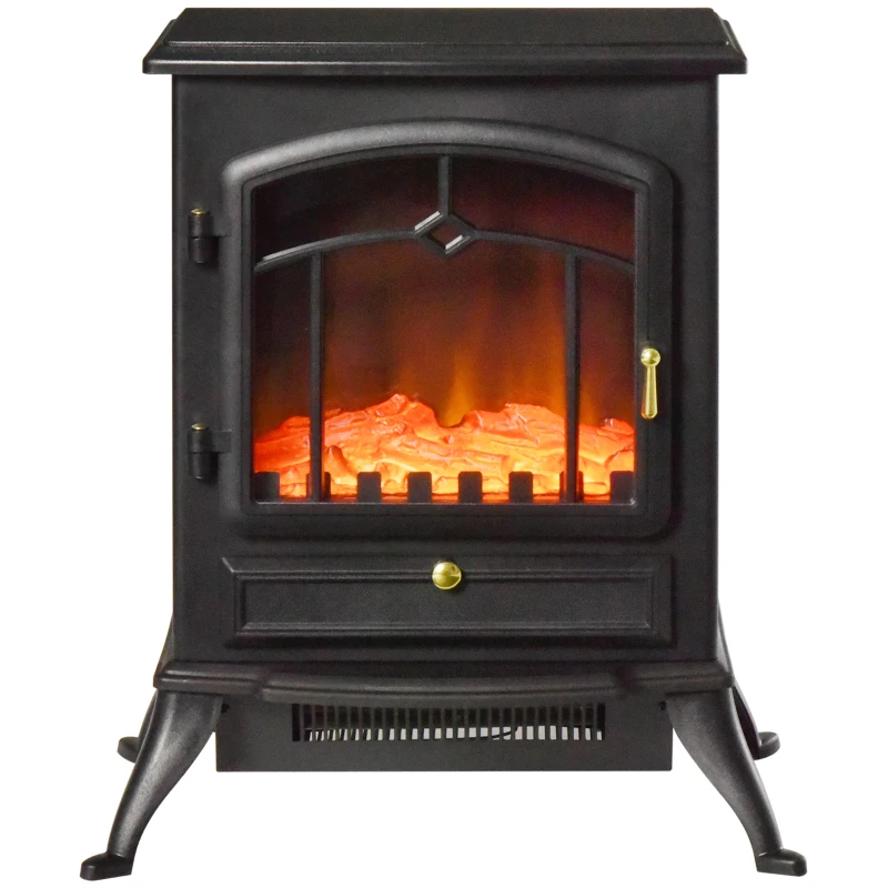 HOMCOM Chimenea Decorativa con Efecto de Llama Termostato y Protección contra Sobrecalentamiento 45x28x54 cm Negro