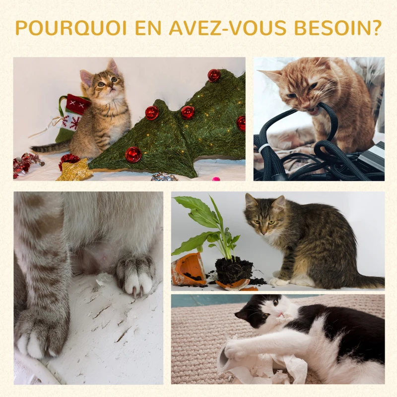 PawHut Arbre à chat design contemporain griffoirs grattoirs 2 niches plate-formes 5 coussins sisal naturel hauteur 133 cm blanc