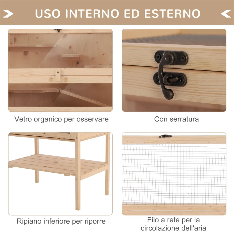 PawHut Gabbia per Criceti Roditori Porcellini d'India in Legno Massello Tetto Apribile 4 Ripiani Collegati con Rampe 60x40x120cm