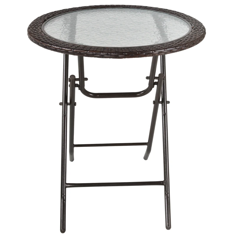 Outsunny Gartentisch, klappbar, Hartglastischplatte, Stahlrahmen, Rattan-Dekor, braun, 68 x 68 x 73 cm