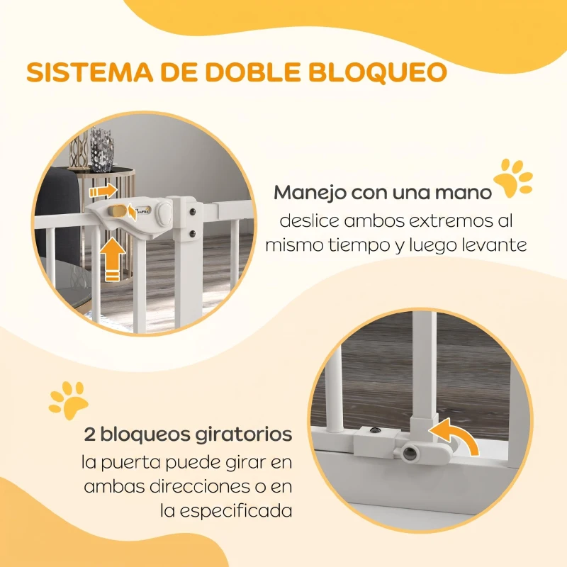 PawHut Barrera de Seguridad para Perros 74-94 cm con Extensión Montaje a Presión y Doble Bloqueo Blanco