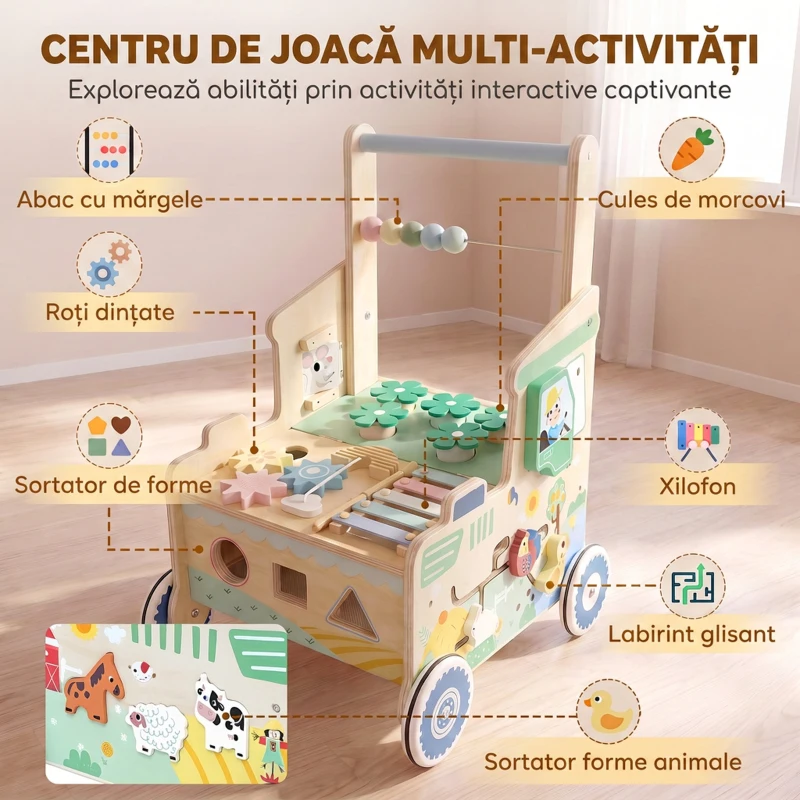 AIYAPLAY Girelă Pentru Copii Cu Panouri De Activități, Multistrat, Verde