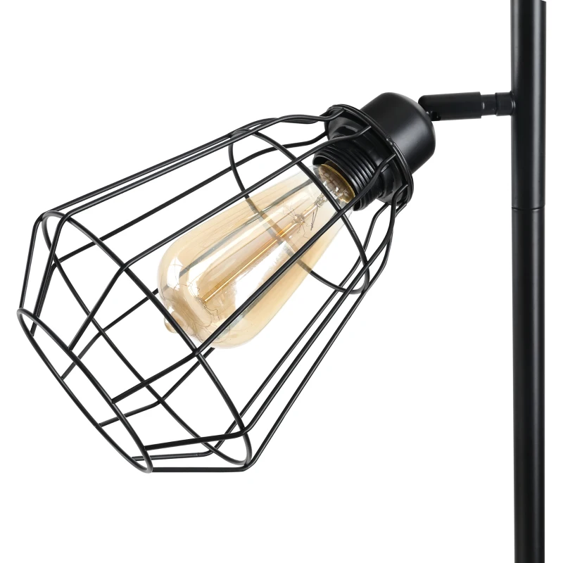 HOMCOM Lampadaire design industriel 3 ampoules max. 40 W abat-jour cage métal noir
