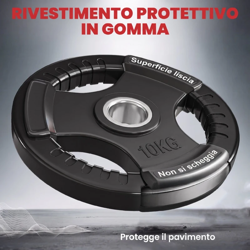 SPORTNOW Set Dischi Palestra Olimpici da 2x10 kg, Foro Ø50 mm, Dischi Pesi, Rivestiti in Gomma, 3 Maniglie Ergonomiche, Nero