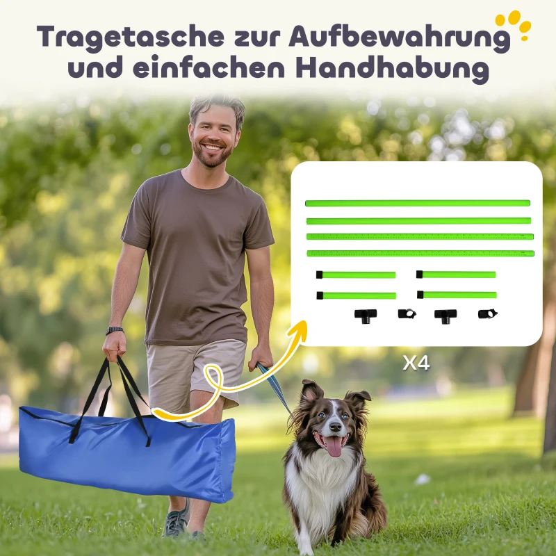PawHut Agility-set voor honden 4-delig in hoogte verstelbare agility-uitrusting met 4 hindernissen draagtas 99 x 65 x 94 cm Groen