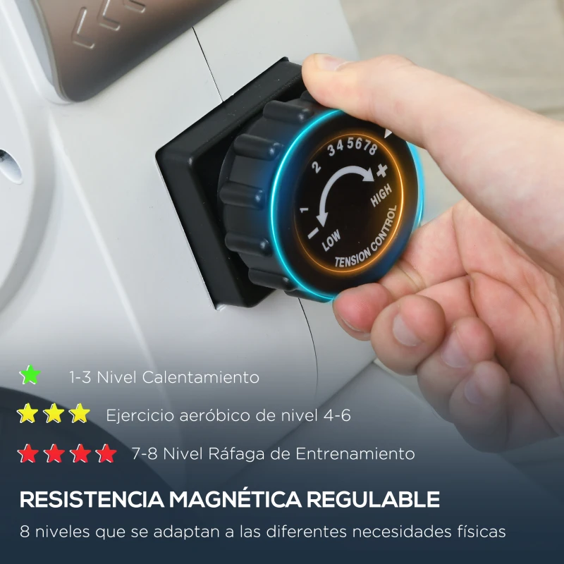 SPORTNOW Máquina de Remo Magnético Remo para Casa Plegable Resistencia de 8 Niveles Pantalla LCD y 2 Ruedas 180x48x60 cm Blanco