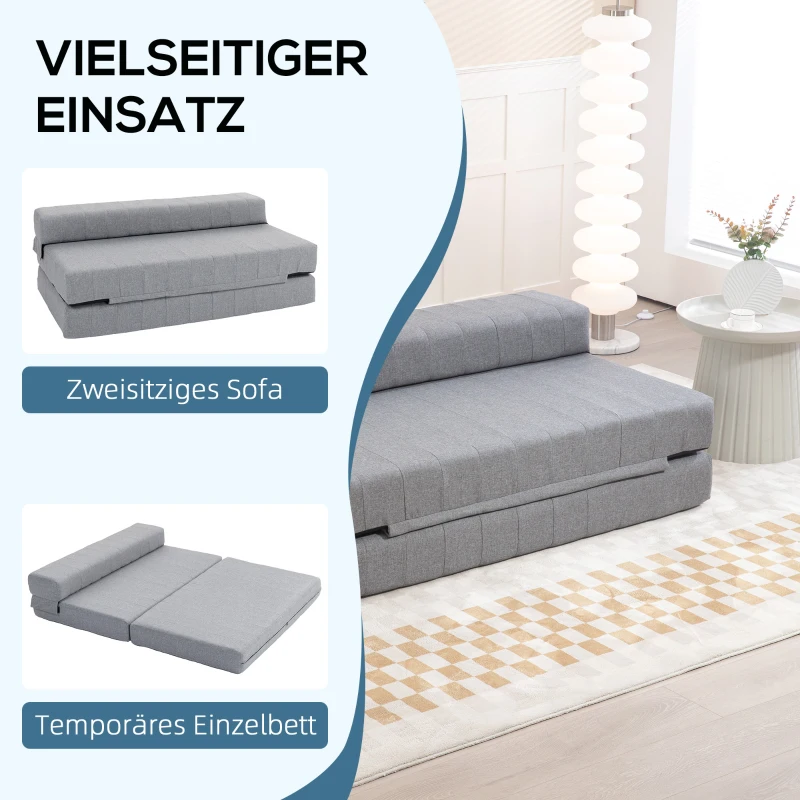 HOMCOM 2-in-1 Bodemsofa – Opklapbaar Slaapbankje voor 2 Personen, Met Linnenlook, Comfortabel en Stevig tot 250 kg, Voor Woonkamer of Slaapkamer, Grijs(m-4)