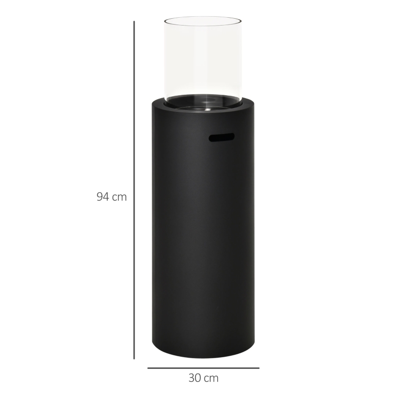 HOMCOM Ethanolkachel bio-ethanolbrander 0.4 L, 1 uur Brandduur 1000W no smoke staal gehard glas zwart 30 x 30 x 94 cm