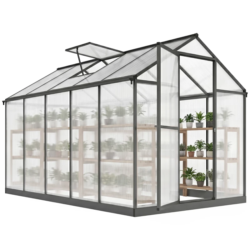 Outsunny Serre de jardin en aluminium polycarbonate, serre avec fenêtres supérieures réglables 303x183x195cm transparent