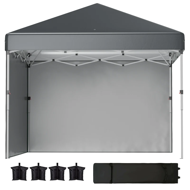 Outsunny Tenda Dobrável Pop-up 297x297x288 cm com 2 Paredes Laterais Anti-UV Altura Ajustável em 3 Níveis e Bolsa de Transporte Cinzento Escuro