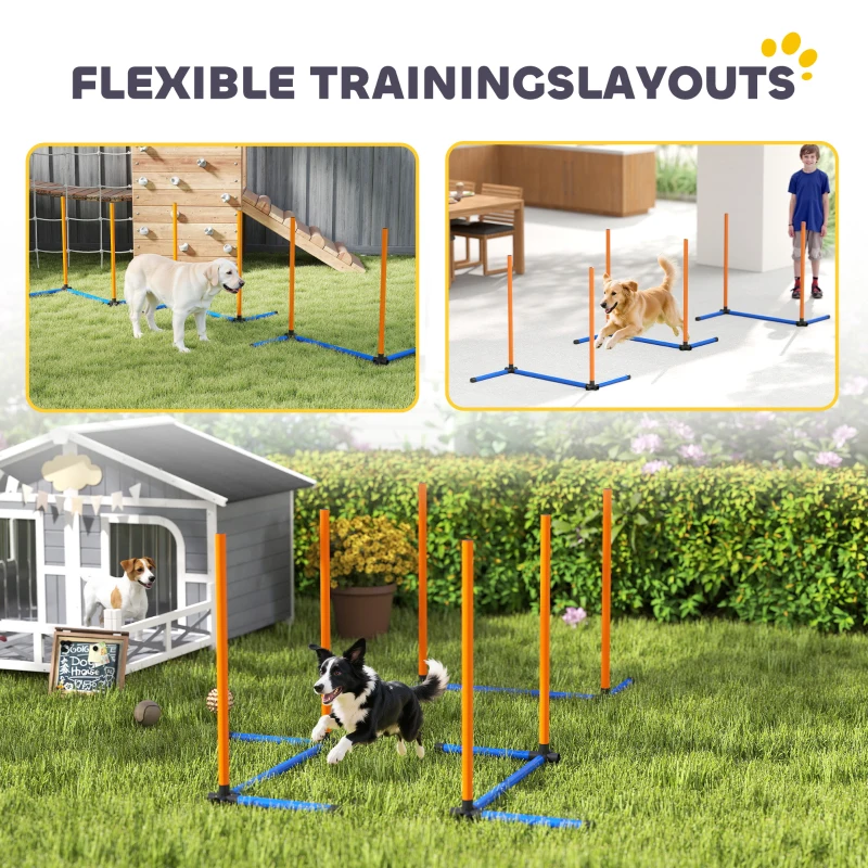 PawHut Agility-set voor honden 3-delige agilityuitrusting met slalomstokken draagtas trainingsset voor alle hondenmaten Oranje