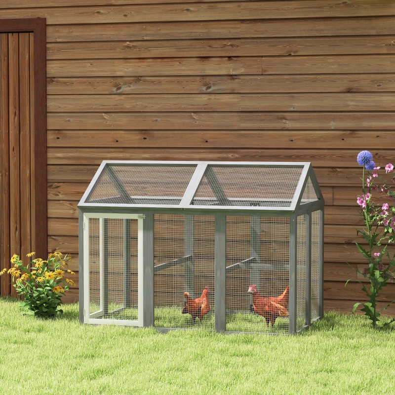 PawHut Enclos poulailler 1,18 m², parc grillagé avec porte verrouillables, cadre en bois massif, 140 x 88,5 x 106 cm, gris