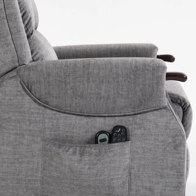 HOMCOM Power Lift Recliner with Vibration Massage and Heat, Lift Chair for Tall with Wood Grip, Pocket Spring, Light Grey