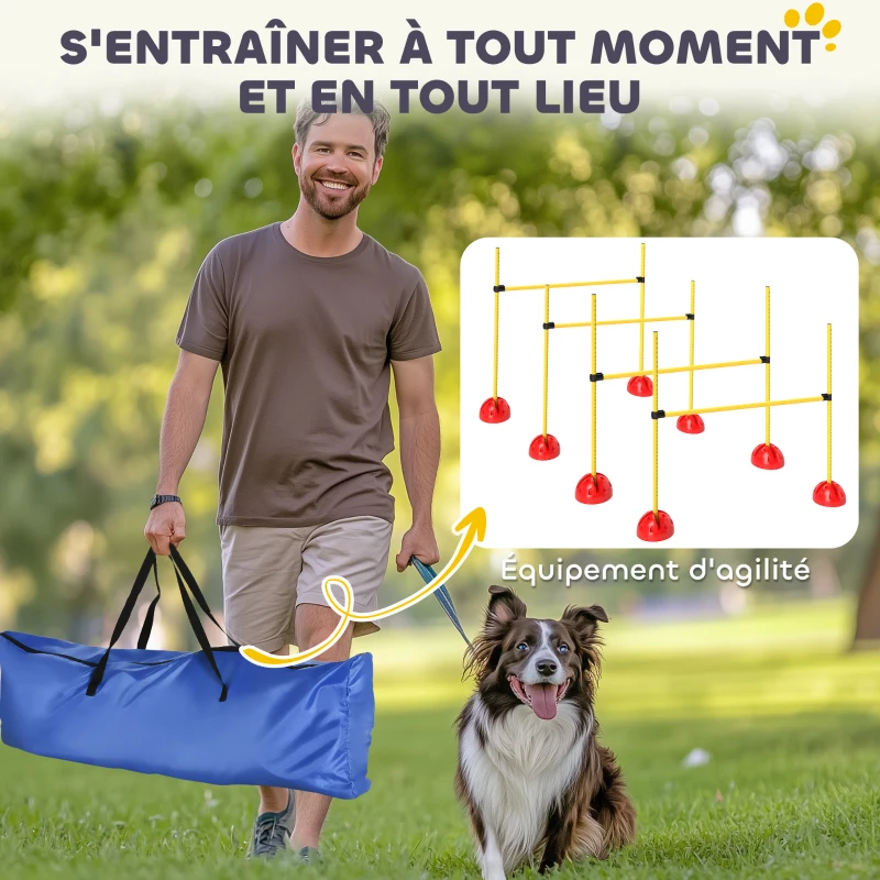 PawHut Kit d'équipement d'agilité pour chien avec 4 haies de saut réglables en hauteur, sac de transport, jaune et orange