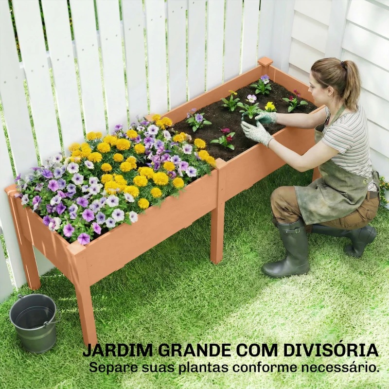 Outsunny Floreira Elevada de Madeira 184x59x76,5 cm com 6 Orifícios de Drenagem para Cultivo Plantas Flores Castanho