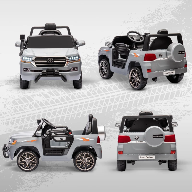 AIYAPLAY Carro Elétrico para Crianças Toyota Land Cruiser 12V com Faróis Buzina Arranque Lento e Música MP3 107x65x55,5 cm Cinza