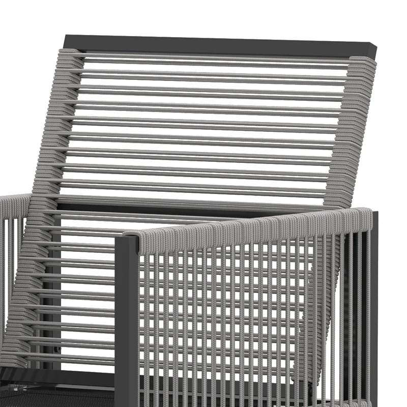 Outsunny Tuinmeubelset 5-delige eethoek met glazen tafel en 4 ademende inklapbare stoelen met touwweefsel