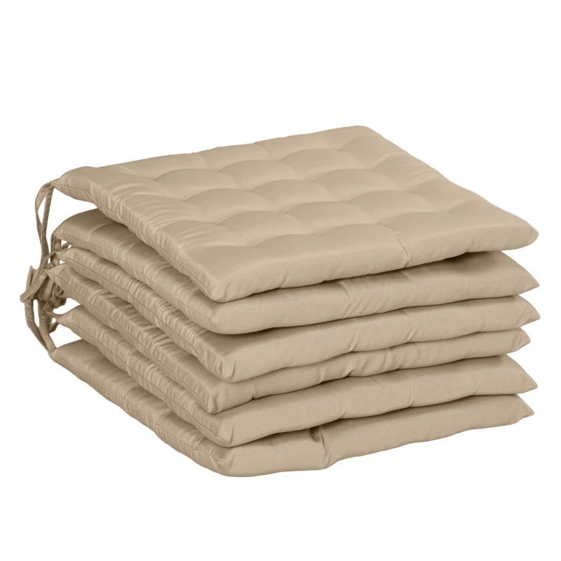 Outsunny Conjunto de 6 Almofadas para Cadeiras de Jantar 40x40 cm 6 Peças Almofadas para Cadeiras de Jardim Acolchoadas com Fitas Caqui