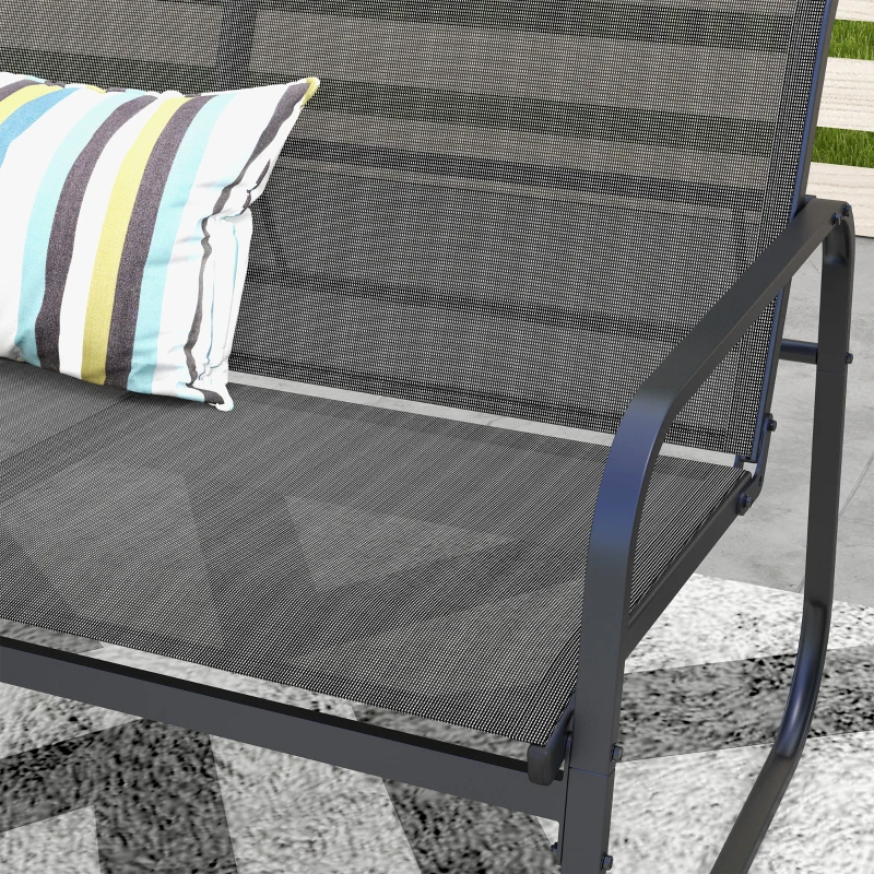 Outsunny 4-delige tuinset, 2 stoelen, 2-zitsbank, tafel met glazen blad, ademende stof, metalen frame, zwart