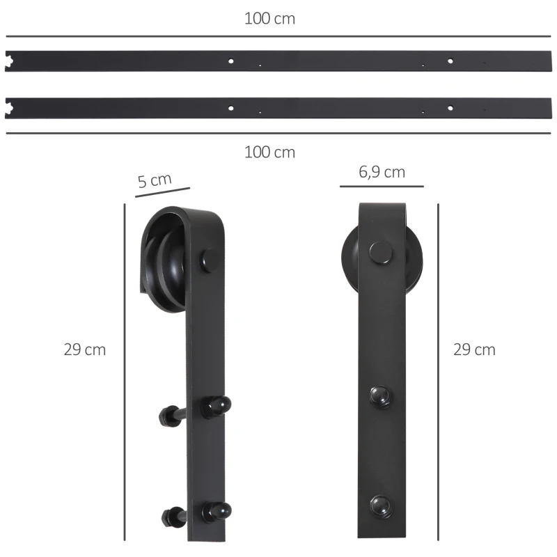 HOMCOM 200 CM Rail porte coulissante quincaillerie de porte coulissante en acier au carbone capacité de charge 90 kg - noir