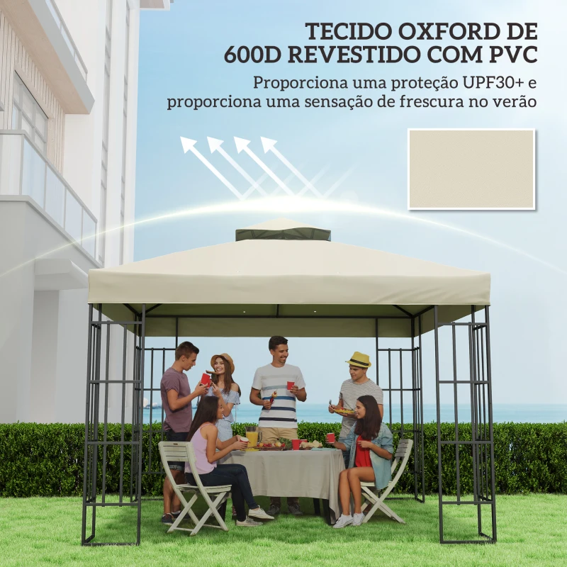 Outsunny Toldo de Substituição para Pérgola 3x3 m Toldo de Substituição com Teto Duplo Proteção UV 30+ Toldo para Pérgola Creme