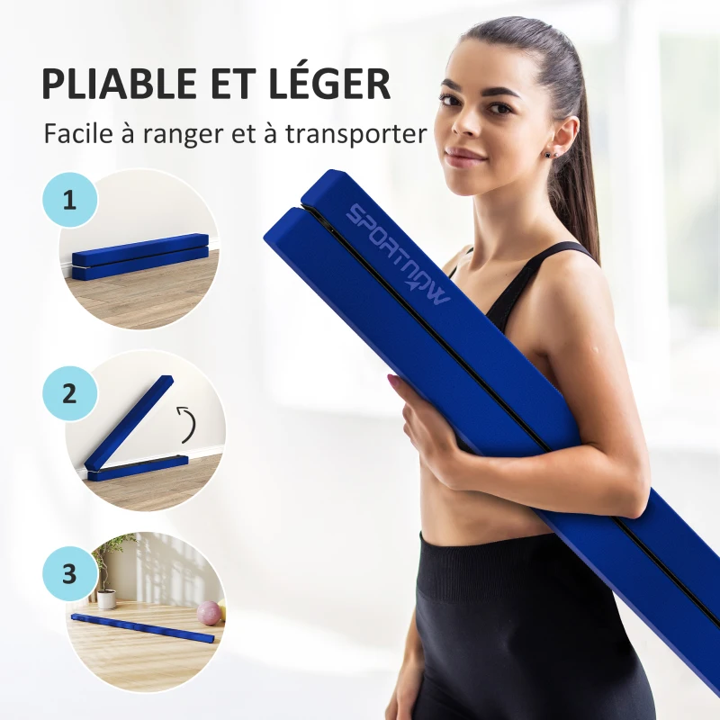 SPORTNOW Poutre gymnastique pliable 210 cm en velours, poutre d'équilibre avec fond antidérapant, pour adolescents et adultes, bleu