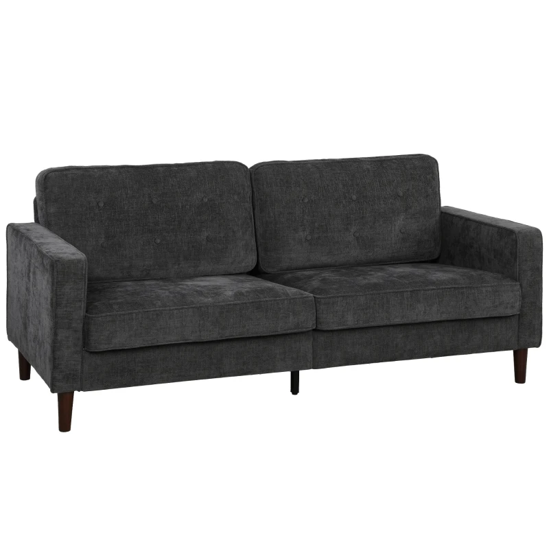 HOMCOM 3 Seater Sofa Button Tufted Upholstered Couch with Wood Legs for Living Room, Dark Grey