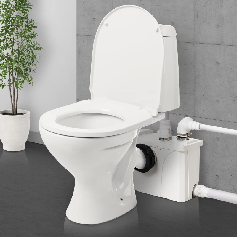 HOMCOM Broyeur sanitaire WC pompe de relevage 600 W silencieux compact 4 colliers serrage + 4 embouts blanc