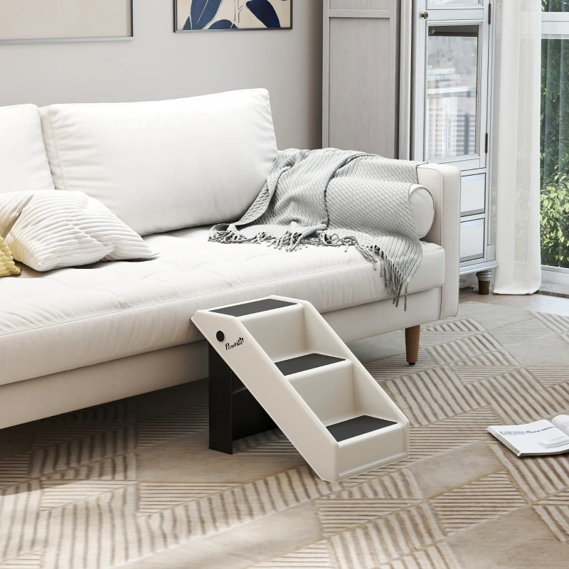 PawHut Hondentrap 3 treden 36,5 cm hoog huisdiertrap voor kleine honden opvouwbaar voor bed, bank, sofa, auto crèmewit