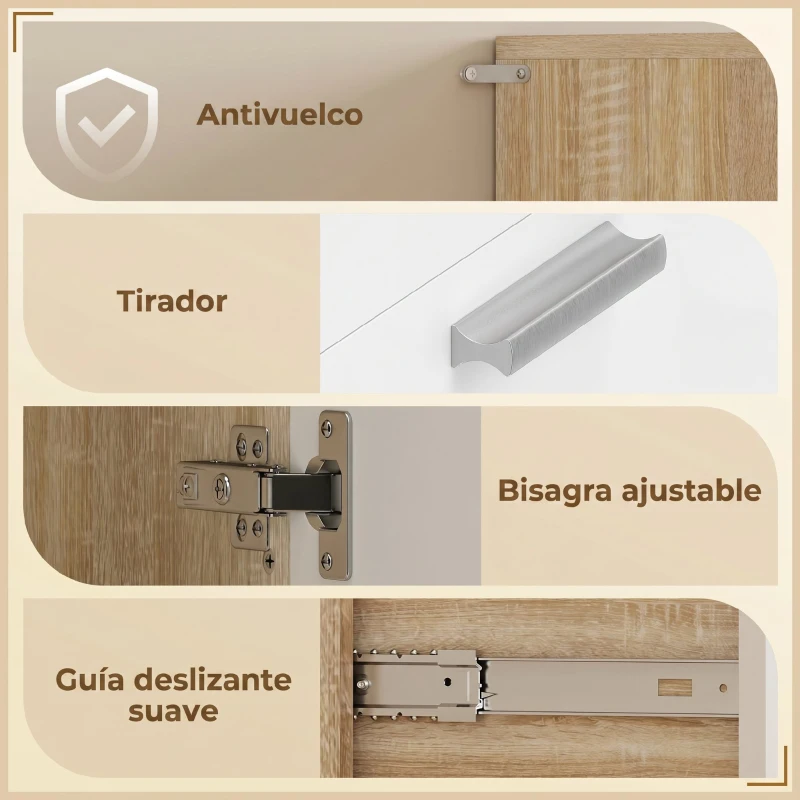 HOMCOM Aparador alto de cocina, armario de cocina con 2 puertas, cajón y encimera, 55x40x174 cm, blanco y madera natural