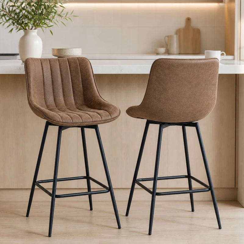 HOMCOM Lot de 2 tabourets de bar, chaises de bar en PU, assise rembourrée 68H cm, dossier et repose-pieds, marron