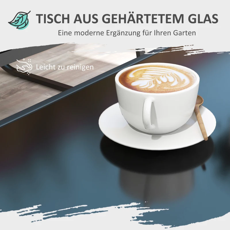 Outsunny 4-delige tuinset, 2 stoelen, 2-zitsbank, tafel met glazen blad, ademende stof, metalen frame, zwart