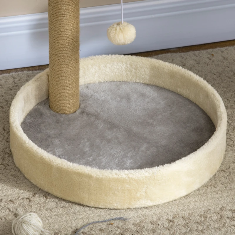 PawHut Árbol Rascador para Gatos Altura 44 cm Torre de Escalada con 2 Camas Poste de Yute, Juguete Colgante Gris Claro