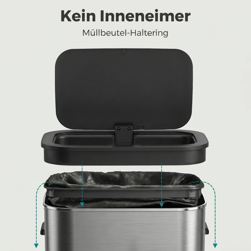 HOMCOM Sensor-Mülleimer 55 L für die Küche, berührungsloser Abfalleimer aus Edelstahl, batteriebetrieben, Silber