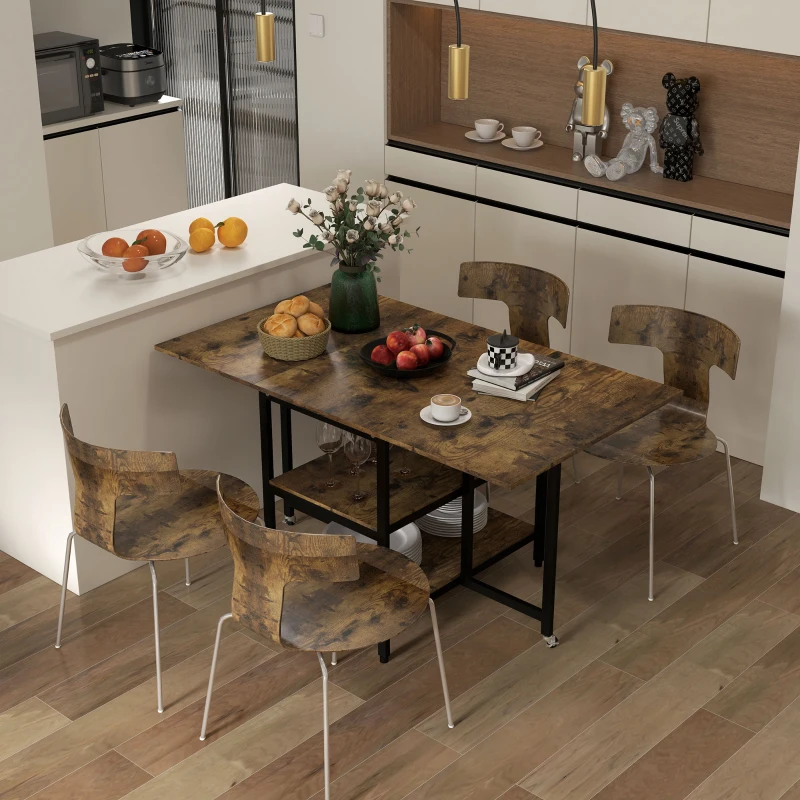 HOMCOM Opvouwbare eettafel, industriële stijl, 140 cm x 80 cm x 75 cm, bruin + zwart(m-2)