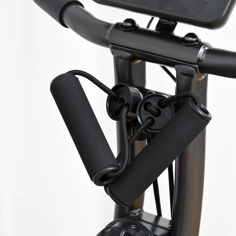HOMCOM Vélo d'appartement magnetique pliable vélo de Fitness vélo d'intérieur selle réglable dossier guidon écran LCD multifonction bandes résistance acier gris noir