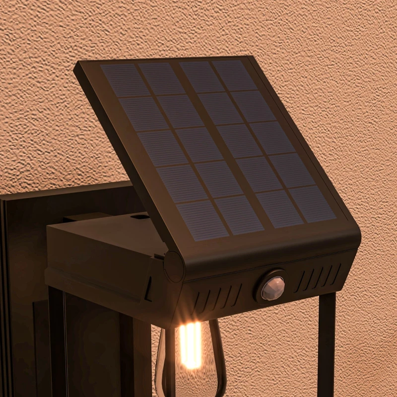 Outsunny Tuin-Zonlicht Buitenlamp Zonnelamp, weerbestendig, Bewegingssensor, 14 cm x 24 cm x 24 cm, Zwart