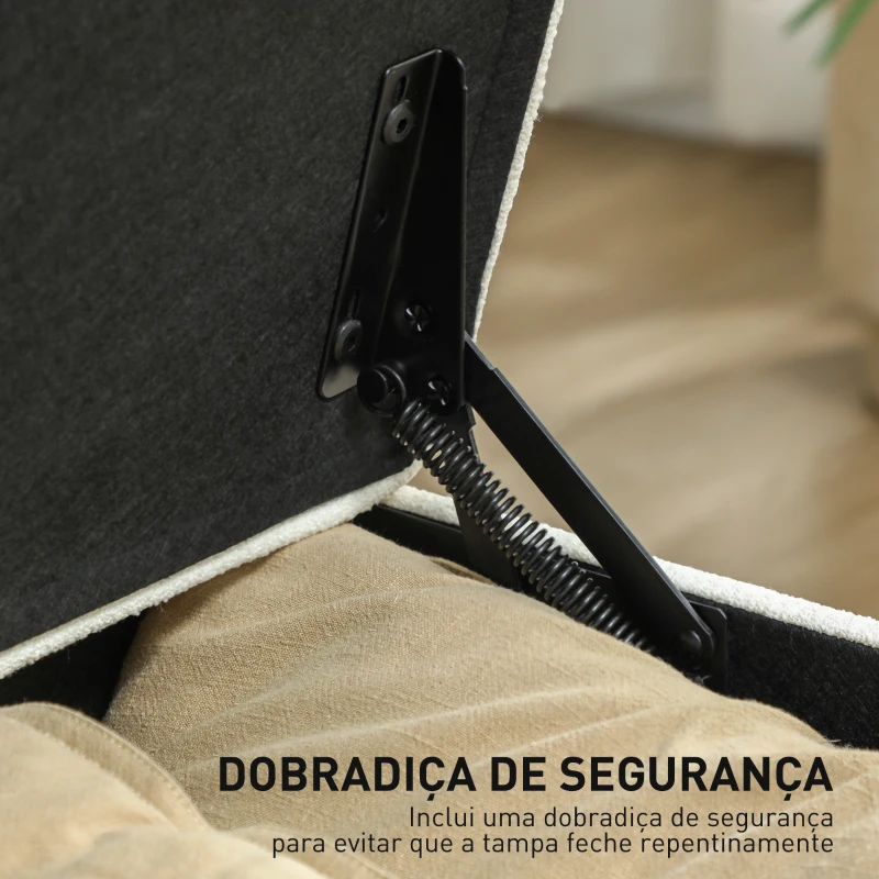 HOMCOM Banco de Armazenamento com 2 Dobradiças de Segurança Tampa Rebatível para Sala de Estar Quarto 120x40x48 cm Creme