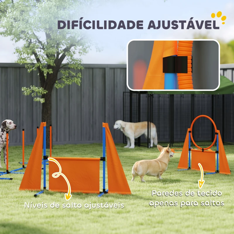 PawHut Conjunto de Treino de Agilidade para Cães com Piquetes para Slalom Zona de Descanso Barreira Anel de salto e Bolas Laranja