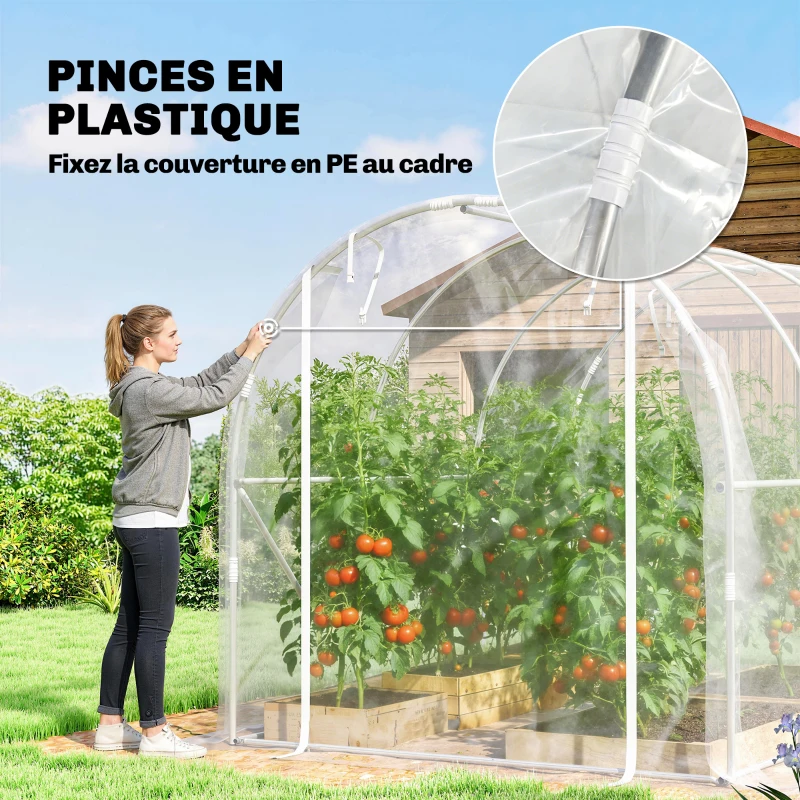 Outsunny Serre tunnel de jardin 6m² serre de jardin tunnel 195x295x195cm cadre acier galvanisé, bâche PE 150g/m² transparent